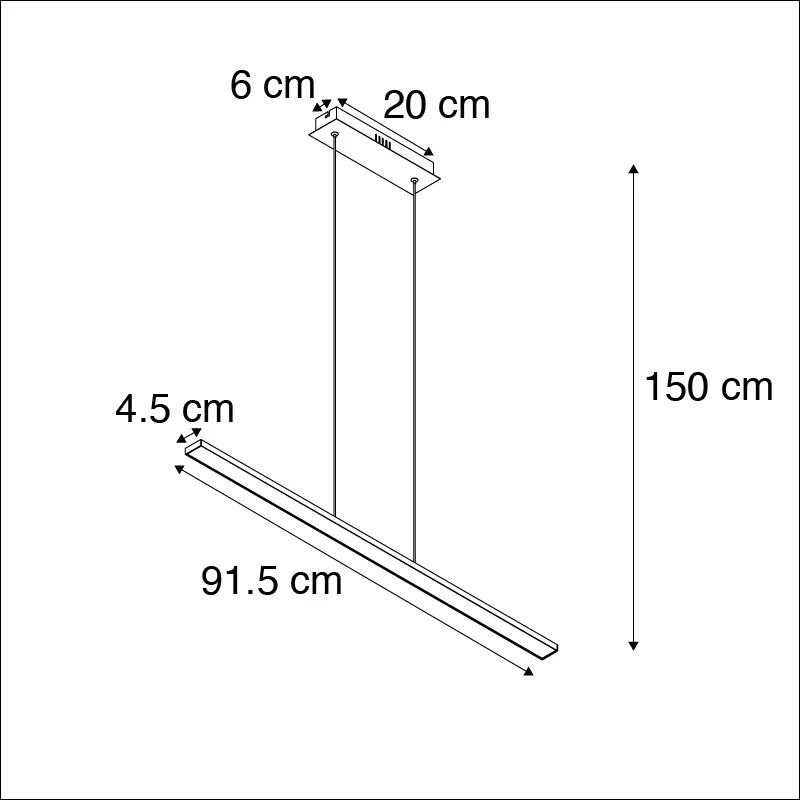 Candeeiro de suspensão moderno preto 90 cm com LED incluído - Banda Moderno
