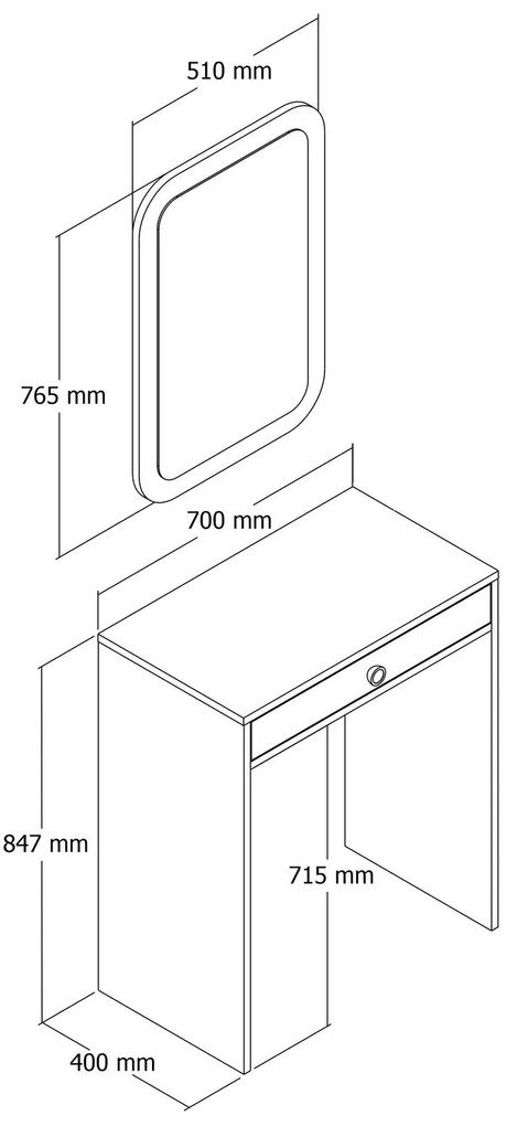 Toucador "Lizbon" com Espelho – 70x40x84.7 cm – Branco – Design Modern