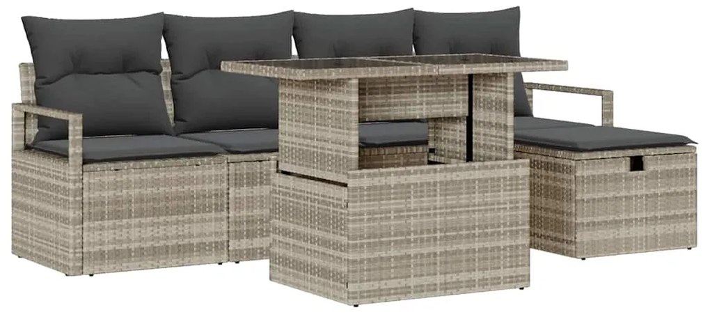 Conjunto de Sofás de Jardim 6 Peças com Almofadas Cinza Claro em Vime