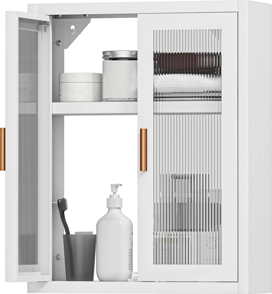 Armário de Casa de Banho de Parede com Portas de Acrílico Prateleira Ajustável Fecho Magnético 40x14x50 cm Branco