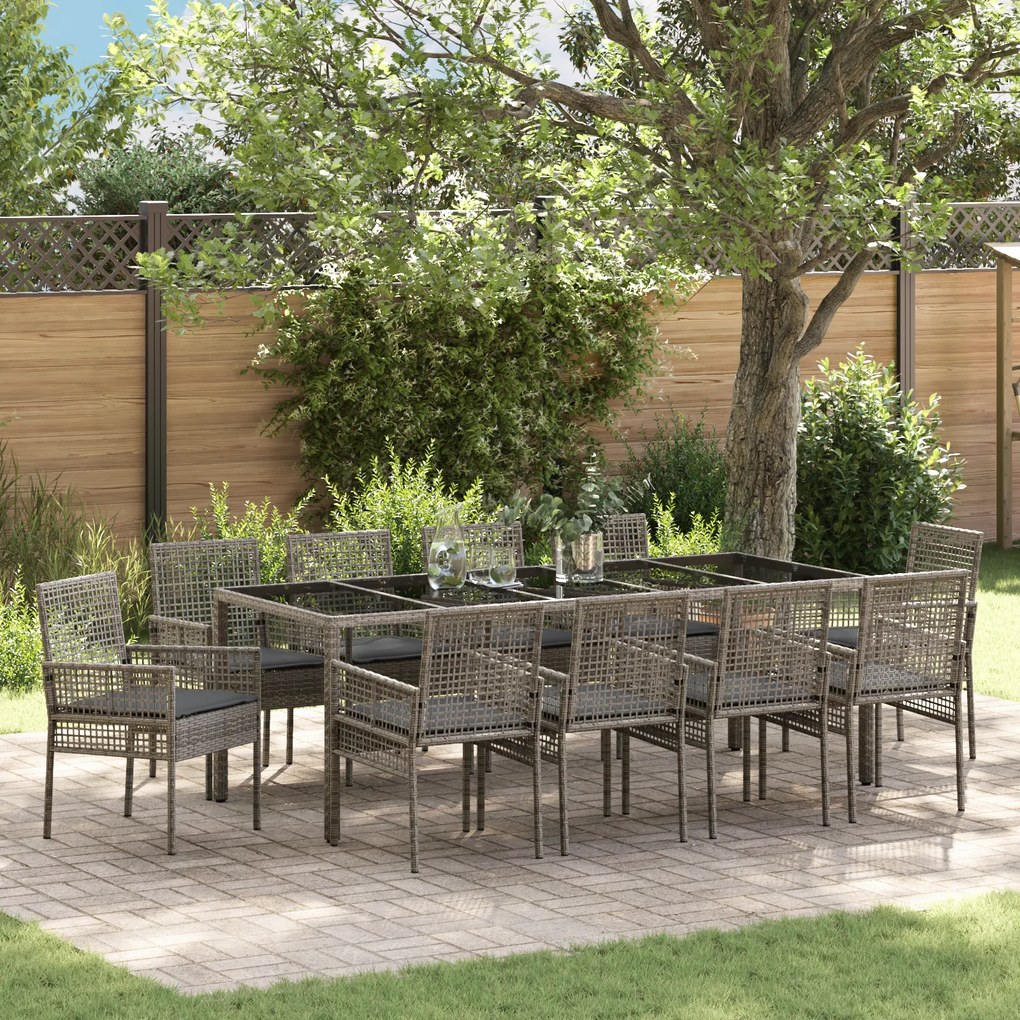 vidaXL Conjunto de Jantar de Jardim de 11 Peças com Almofadas Cinza em Rattan Poli