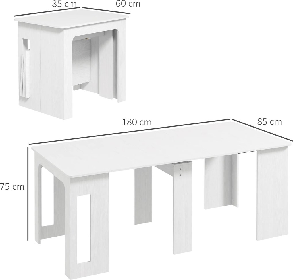 Mesa de jantar dobrável, mesa dobrável de cozinha extensível para até 6 pessoas, para espaços pequenos, sala de jantar, branca