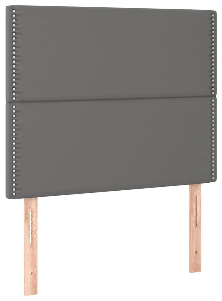 Cama box spring c/ colchão/LED 80x200 cm couro artificial cinza