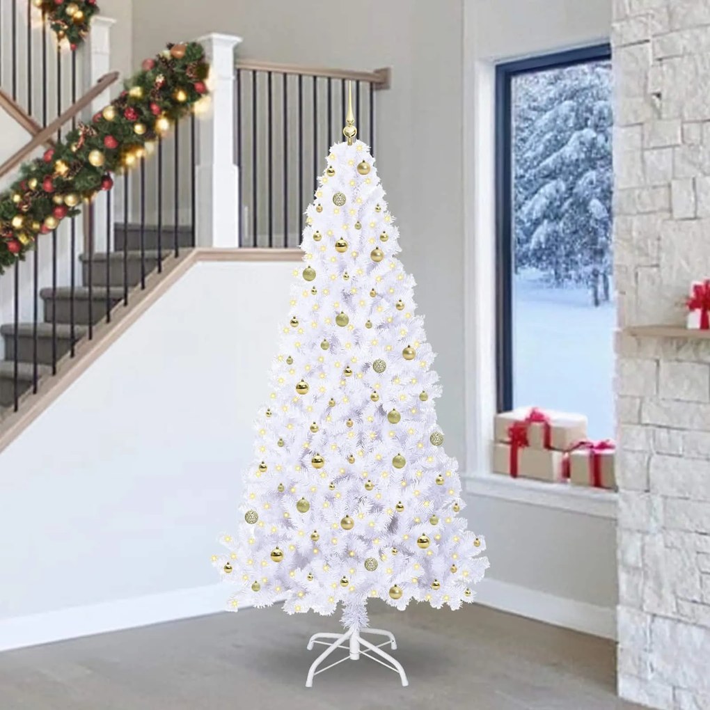 vidaXL Árvore de Natal Artificial com 300 LEDs Branco 240 cm PVC e Aço