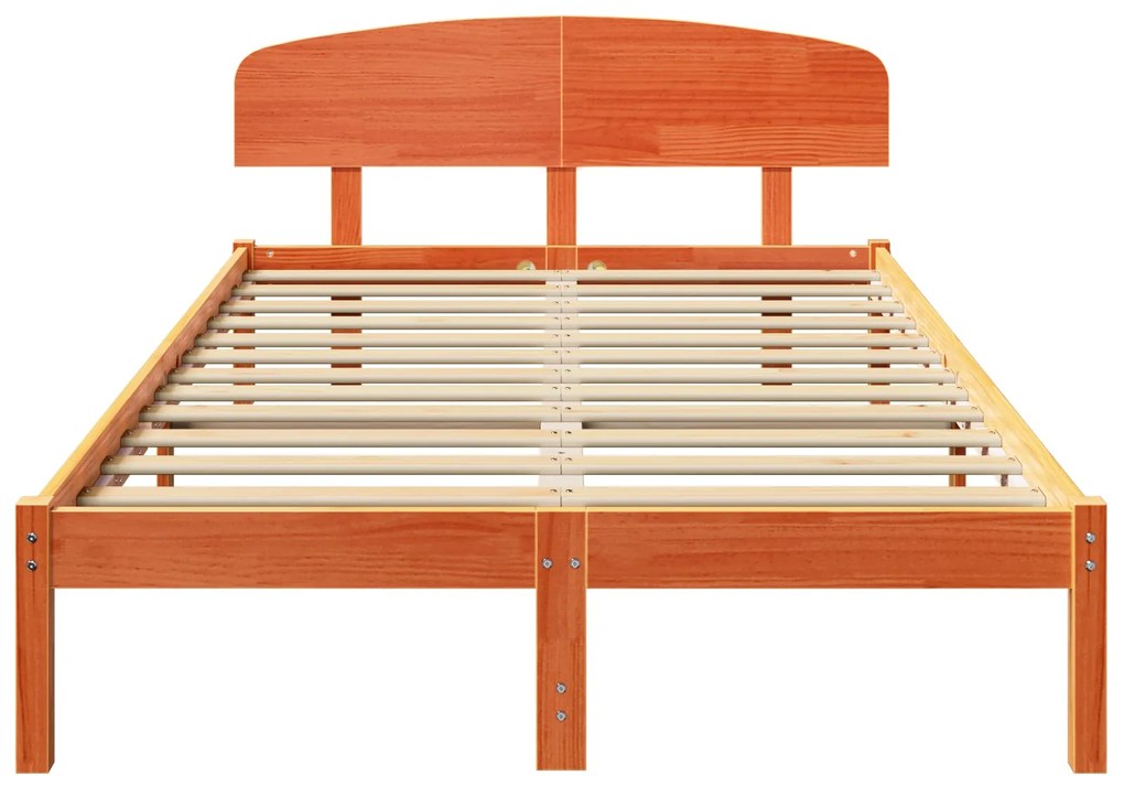 Estrado de Cama com Cabeceira Castanho Encerado 140x190 cm Madeira Sól