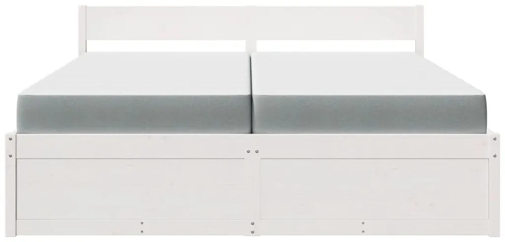 Cama com gavetas e colchão 200x200 cm pinho maciço branco