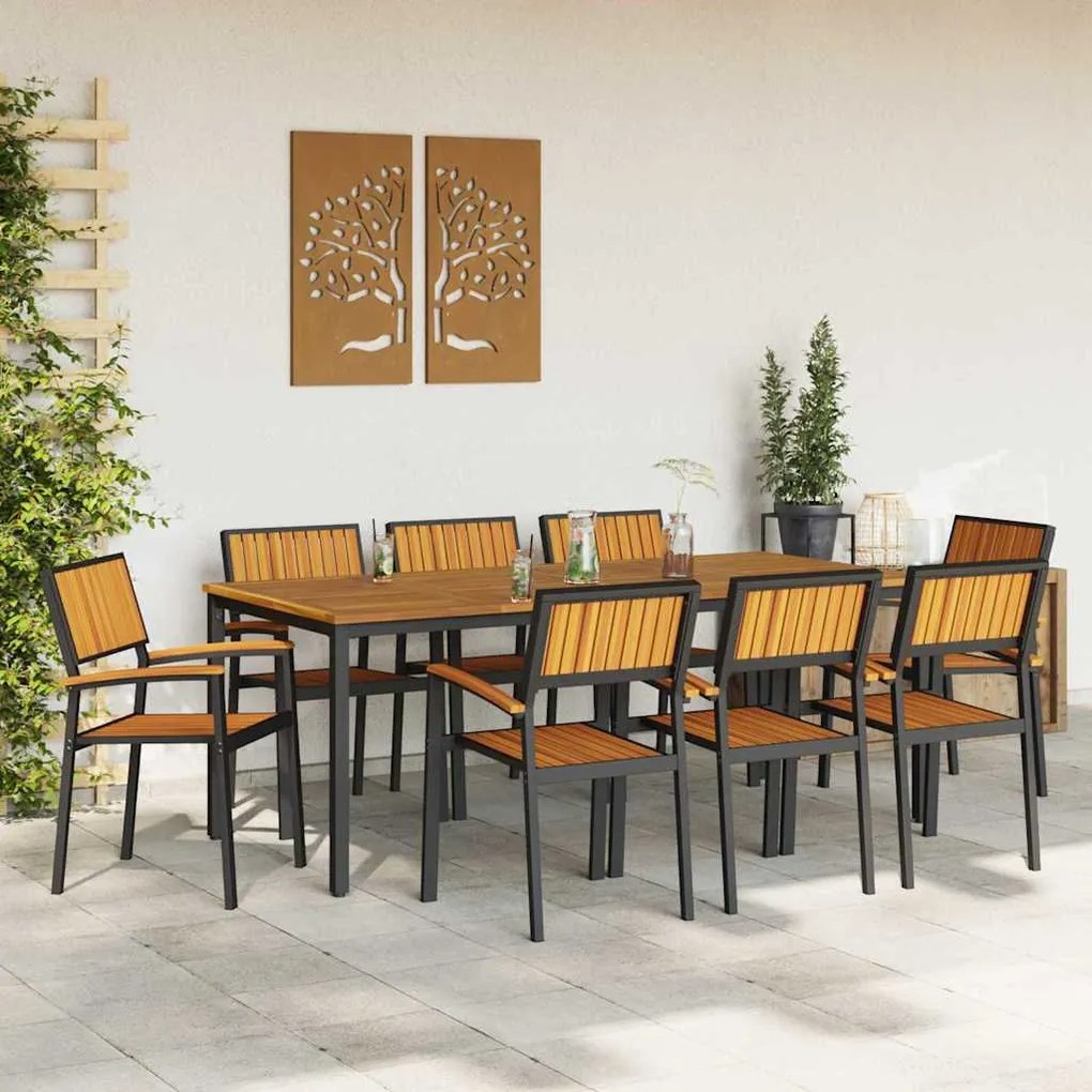 Conjunto de Jantar para Jardim com 9 Peças em Madeira Maciça de Acácia