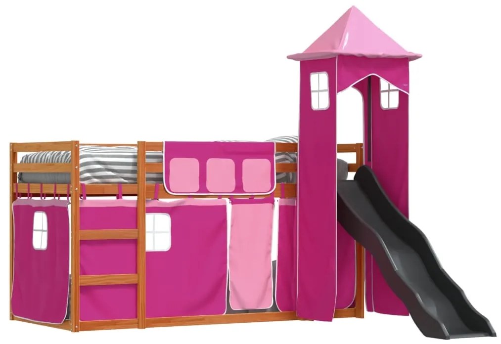 Beliche com escorrega e cortinas 90x200 cm rosa