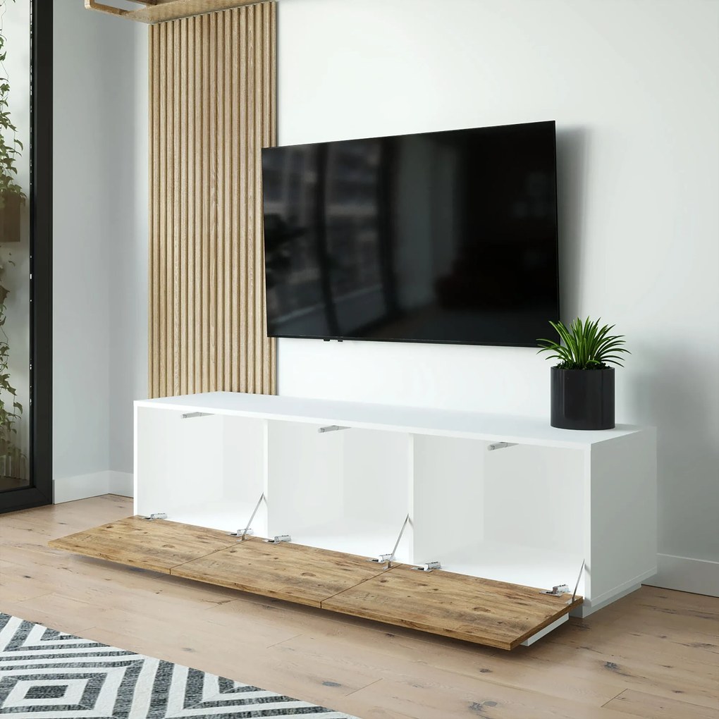 Móvel de TV "Aurelio" – Pinho Atlântico & Branco – 180 x 48,6 x 44,8 c