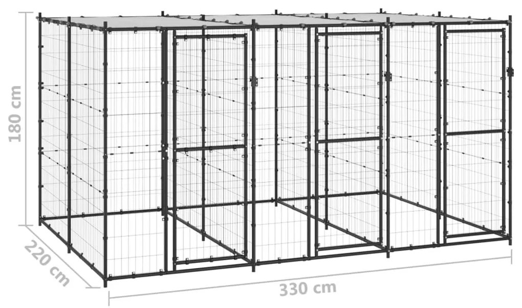 Canil de exterior com telhado 7,26 m² aço