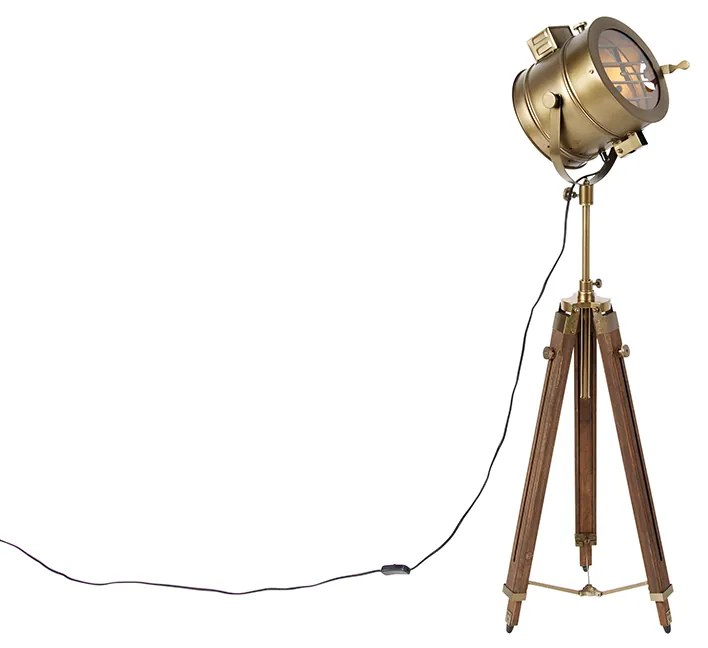 LED Candeeiro de pé inteligente tripé bronze com madeira Studio Spot incl. WiFi A60 - Radient Industrial