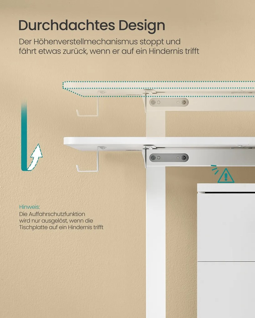 Secretária elétrica com regulação elétrica da altura 70 x 160 x (72-120) cm Branca