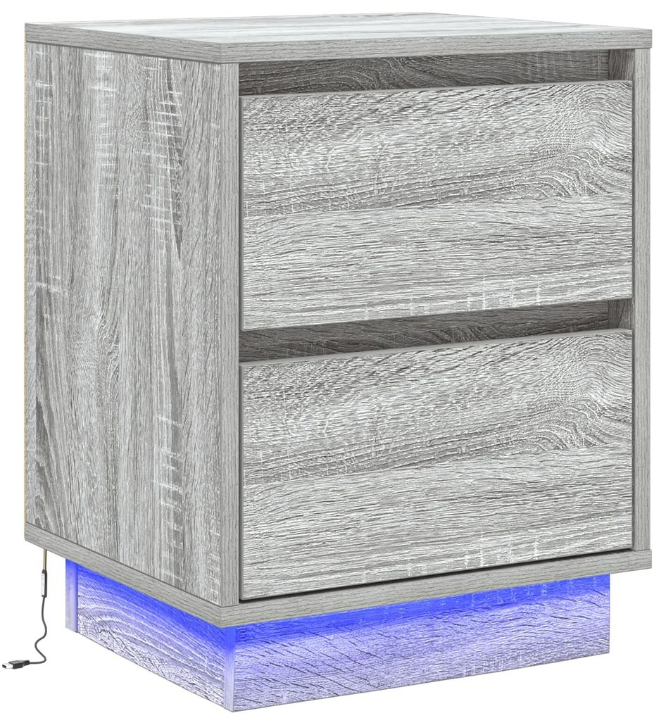 Criado-Mudo com Luzes LED Cinza Sonoma 39x34,5x50 cm