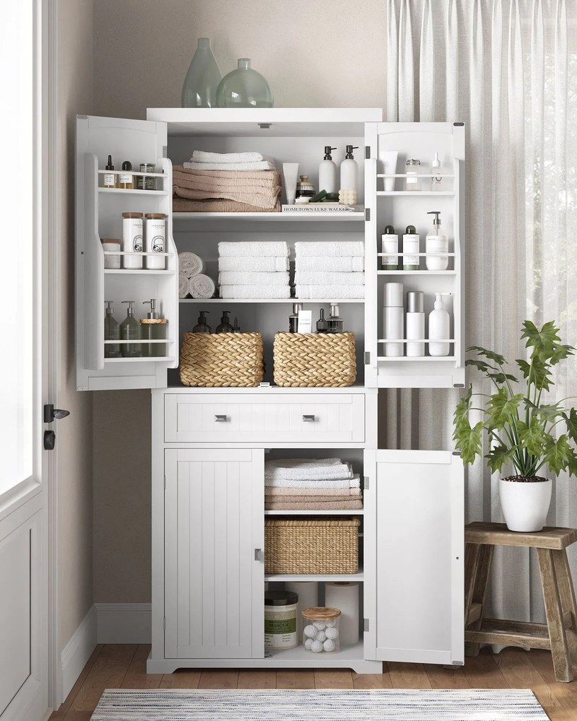 Armário de cozinha com prateleiras e gavetas 40 x 76 x 182,1 cm Branco