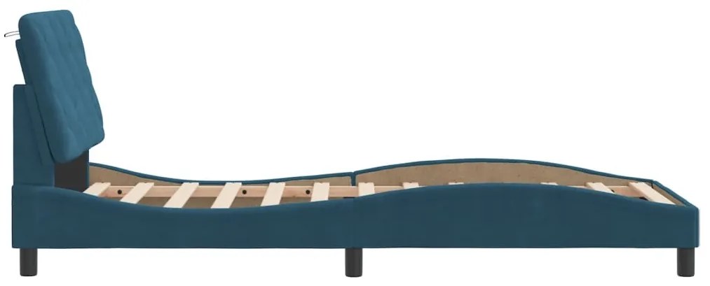 Estrutura de cama c/ cabeceira 90x190 cm veludo azul