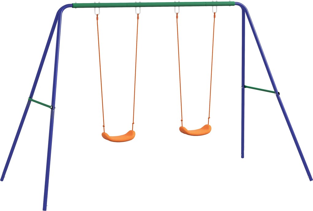 Outsunny Conjunto de Baloiços para Crianças com 2 Assentos Resistente aos Raios UV e Suporte de Metal 269x160x180 cm Multicolorido | Aosom Portugal