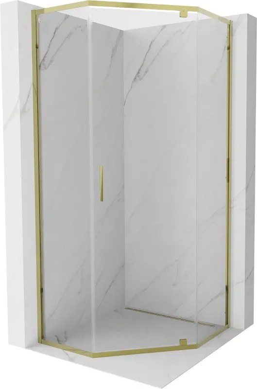 Mexen Exo-R cabina de duche pentagonal com porta de abrir 90 x 90 cm, transparente, dourada - 812-090-090-50-00