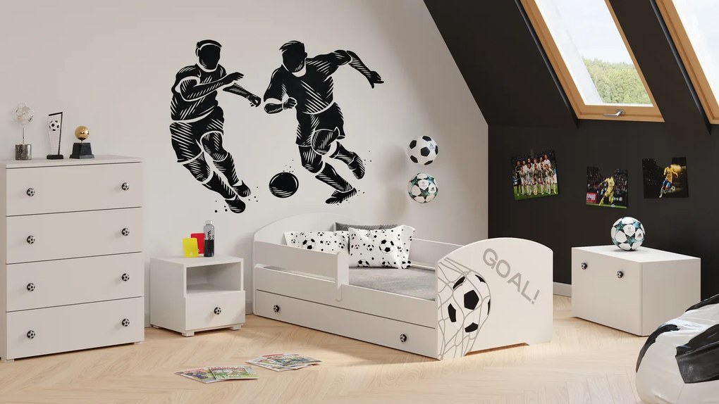Cama infantil branca 140x70 futebol com gaveta - colchão e estrado incluído