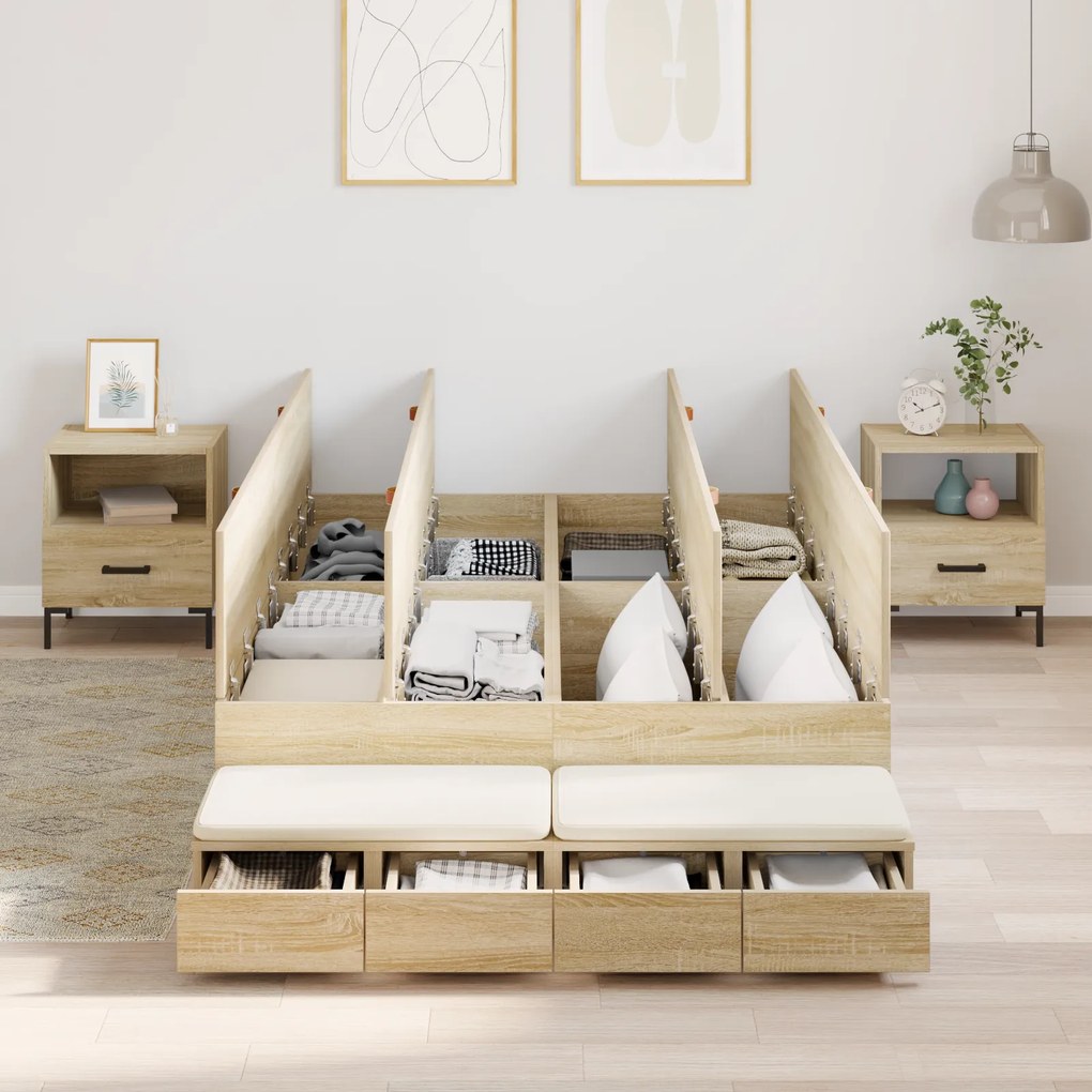 Estrado de Cama com Armazenamento Carvalho Sonoma 120x200 cm