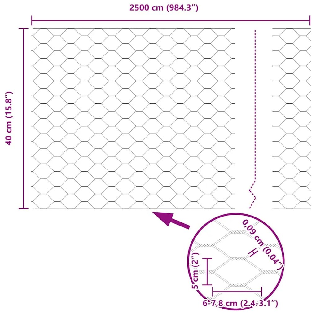 Cerca Hexagonal vidaXL Cinza 0,4x25 m Aço
