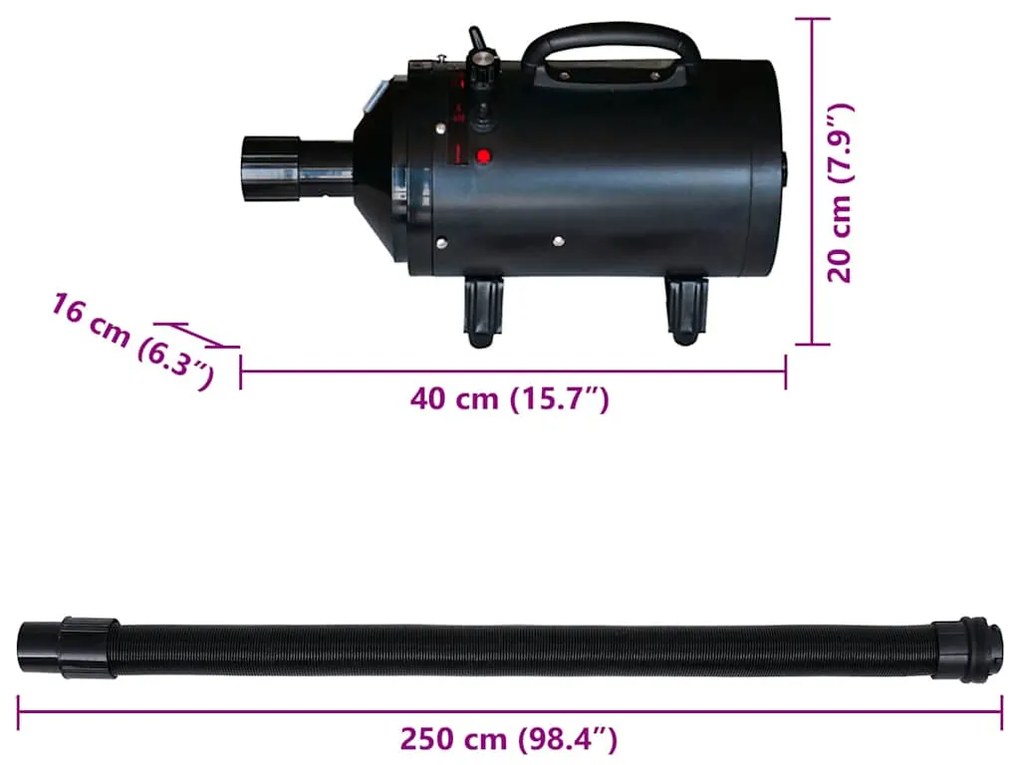 Secador cães com 3 bicos 2400 W preto
