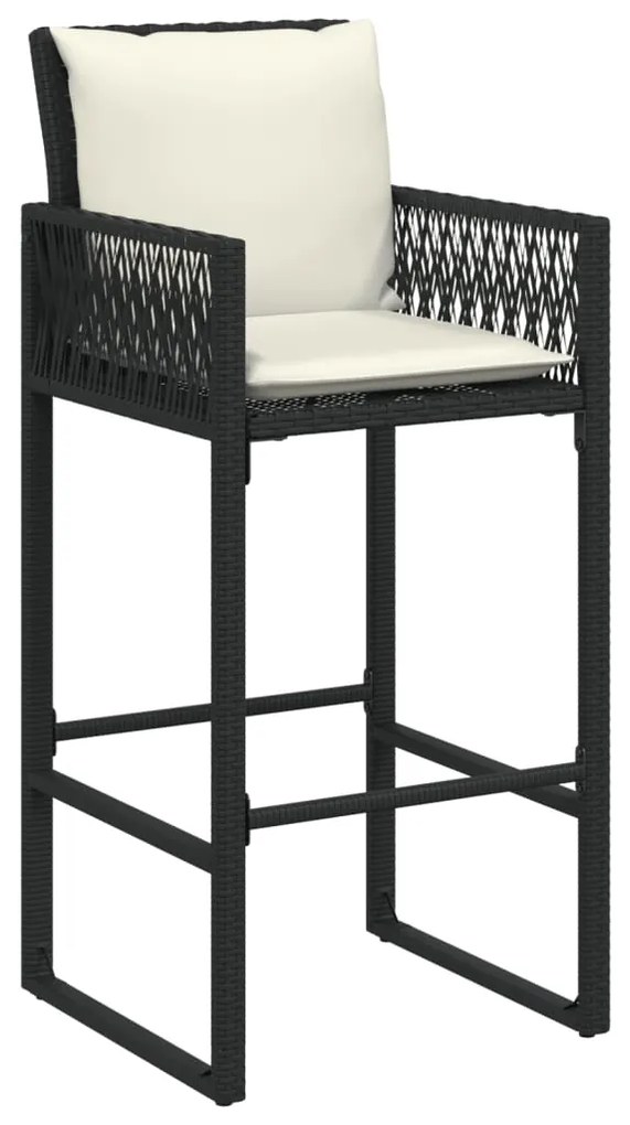 Bancos de bar com almofadões para jardim 2 pcs vime PE preto