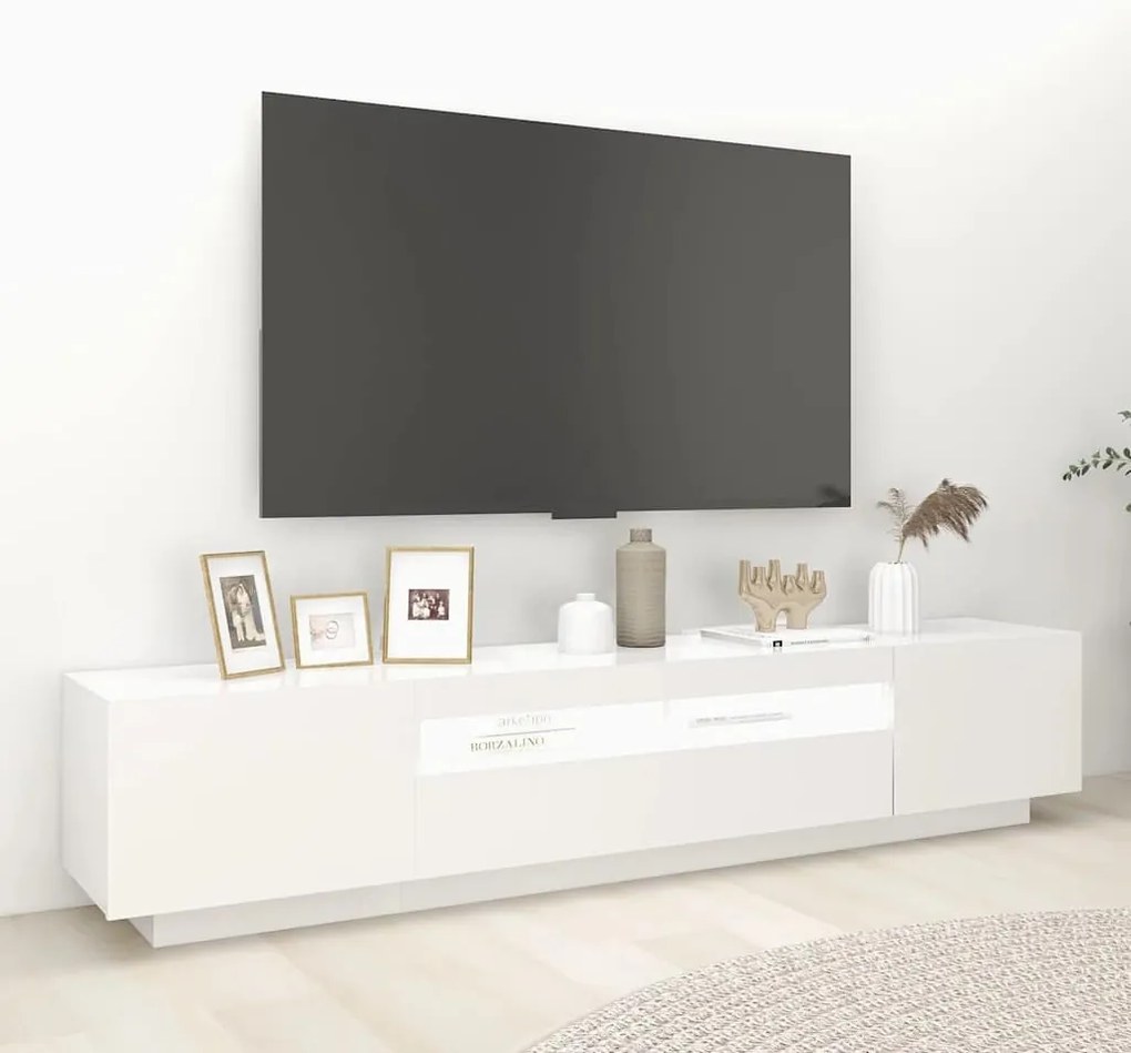 Móvel de TV com luzes LED 200x35x40 cm branco