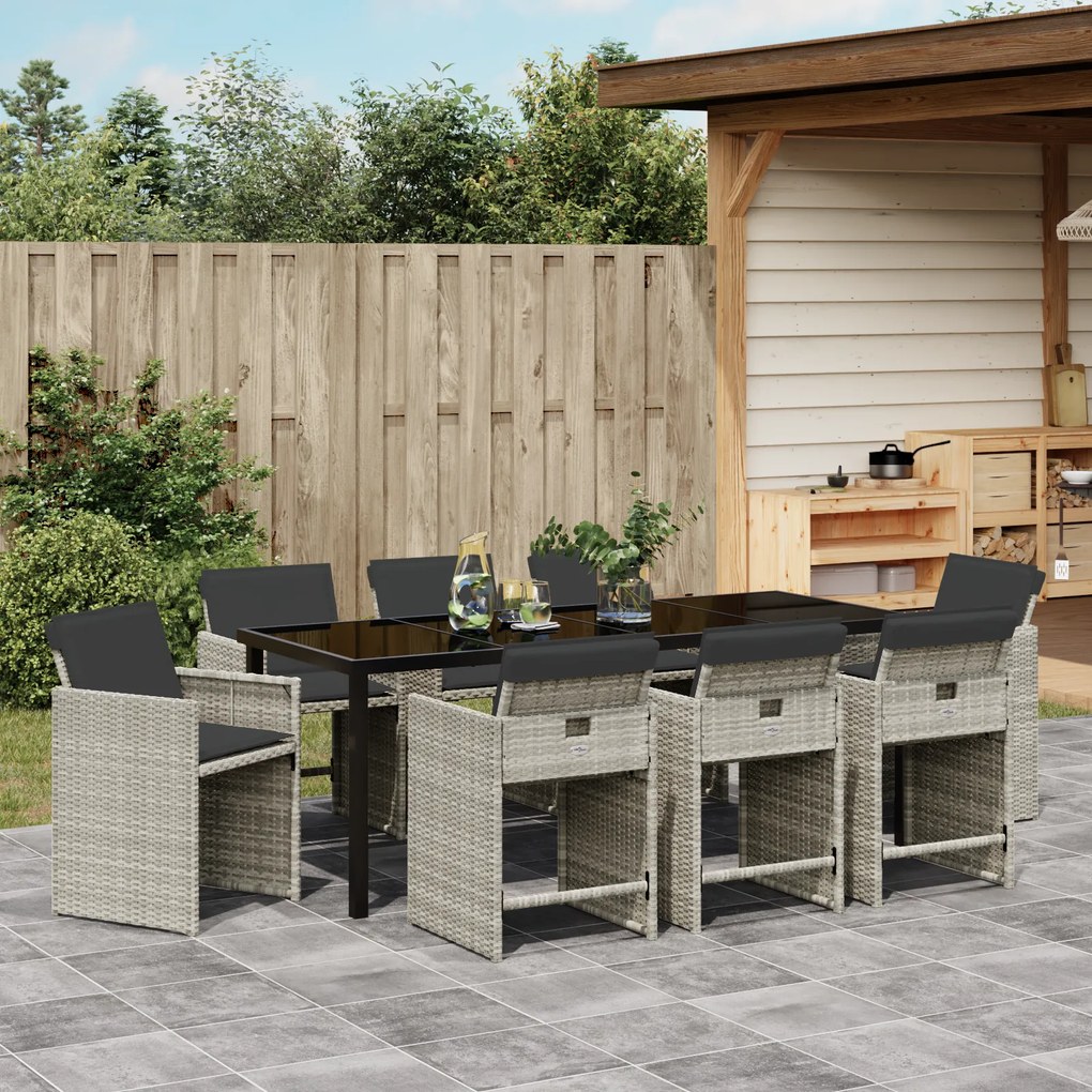 Conjunto de Jantar de Jardim vidaXL 9 Peças com Almofadas Cinza Claro