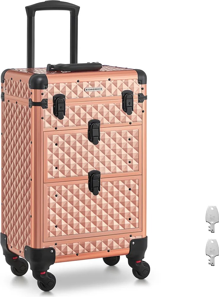 Mala de cosméticos trolley estojo de cabeleireiro 34 x 24 x 56 cm champanhe dourado