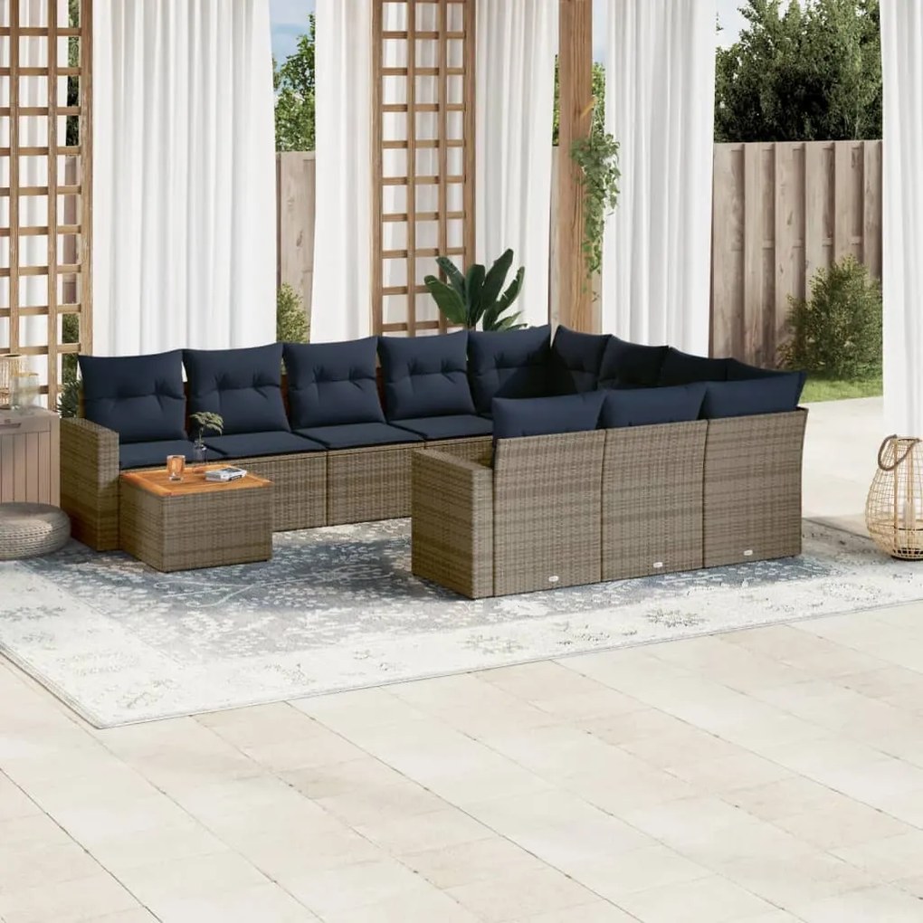 vidaXL 11 pcs conjunto sofás de jardim c/ almofadões vime PE cinzento