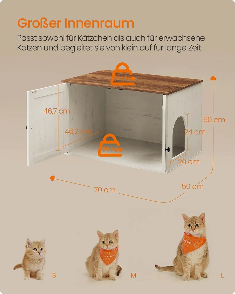 Armário para caixa de areia com portas 70 x 50 x 50 cm Castanho + Branco