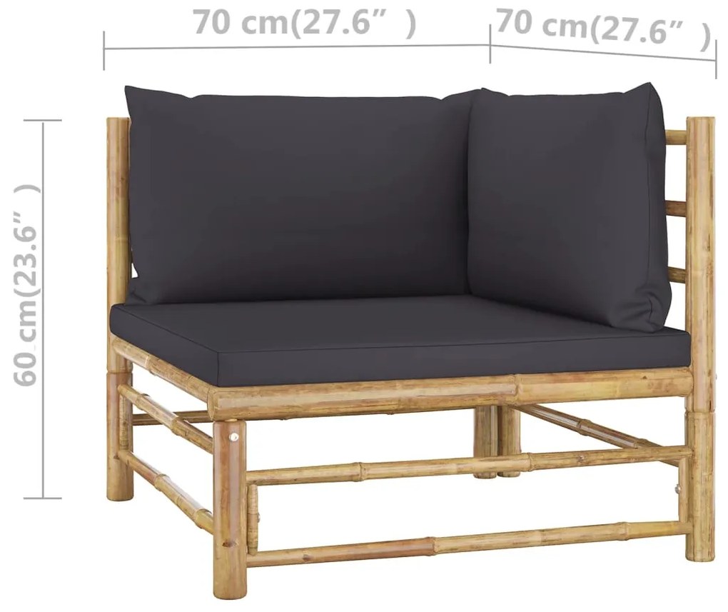 2pcs conj. lounge de jardim bambu c/ almofadões cinzento-escuro