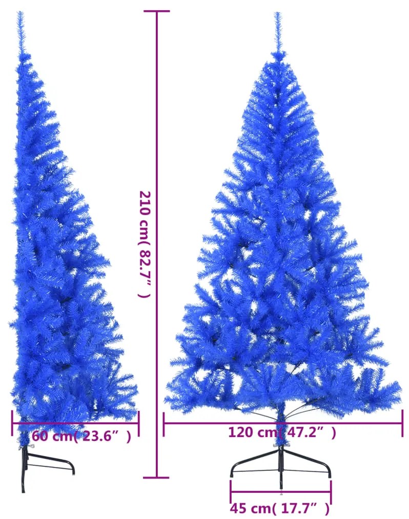 Meia árvore de Natal artificial com suporte 210 cm PVC azul