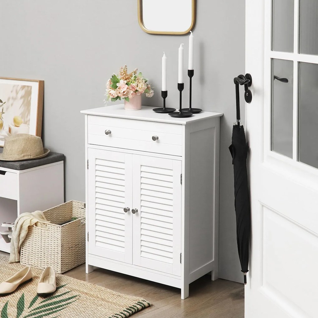 Armário de casa de banho com portas de persiana 60 x 30 x 80 cm Branco mate