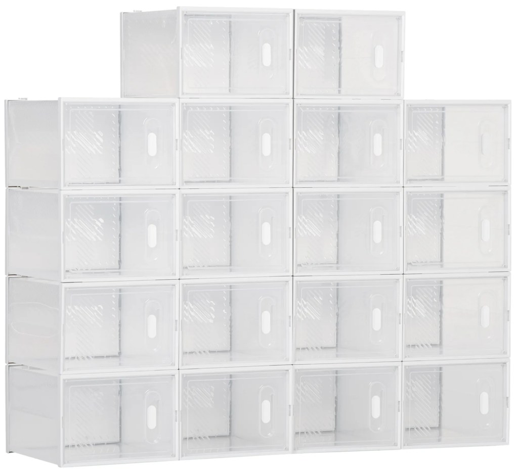 Armário Modular de Plástico Sapateira Modular com 18 Cubos Portas Magnéticas Organizador de Sapatos para Entrada Corredor Dormitório 28x36x21cm Transp