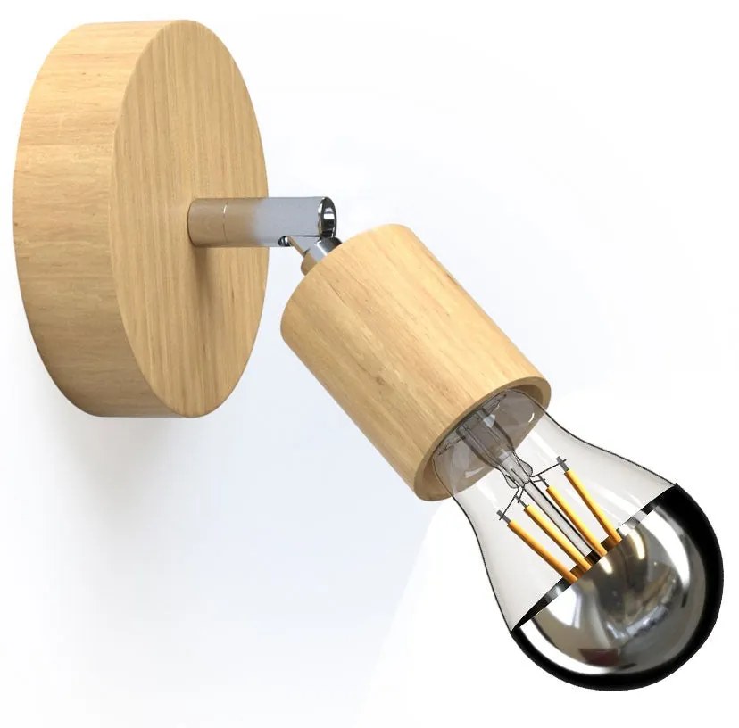 Fermaluce Wood 90° punto luce a parete o soffitto in legno naturale