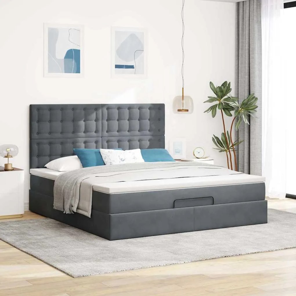 Estrutura cama otomana colchões 160x200 cm cinzento escuro