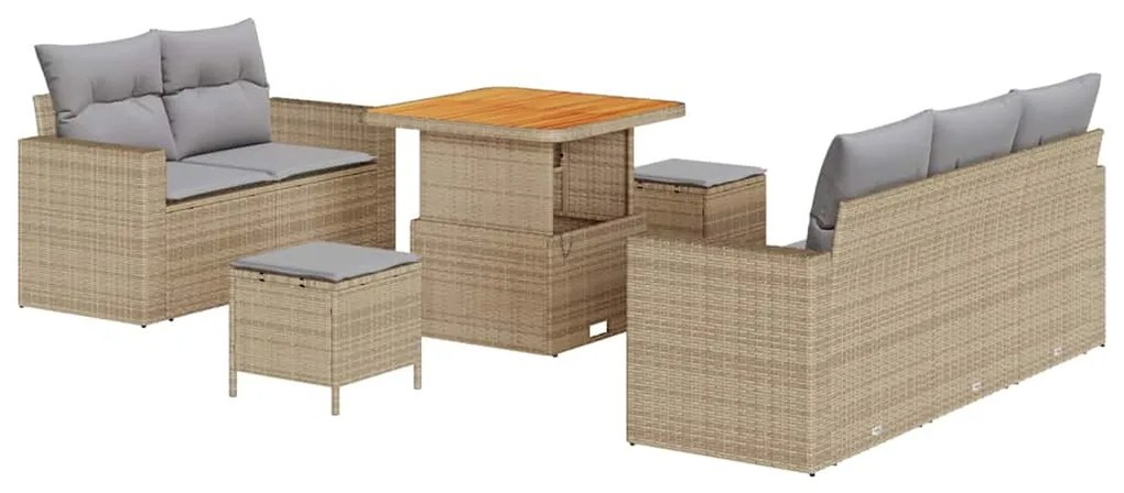 Conjunto de Sofá de Jardim com 8 Peças , Almofadas de Polirattan Bege
