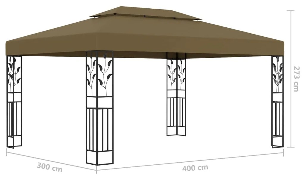 Gazebo com toldo duplo e luzes LED 3x4m cinza-acastanhado