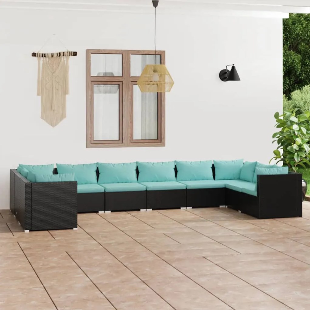 10 pcs conjunto lounge de jardim c/ almofadões vime PE preto