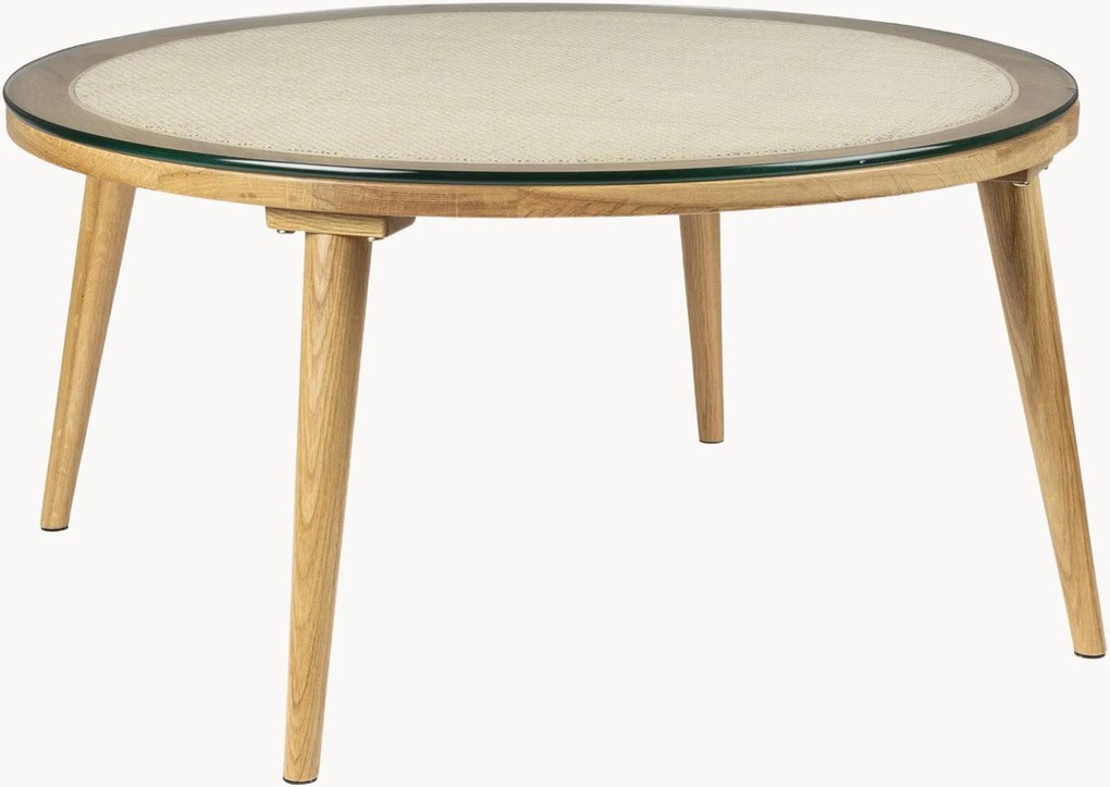 Mesa de centro redonda em madeira de carvalho com tampo de vidro Haru