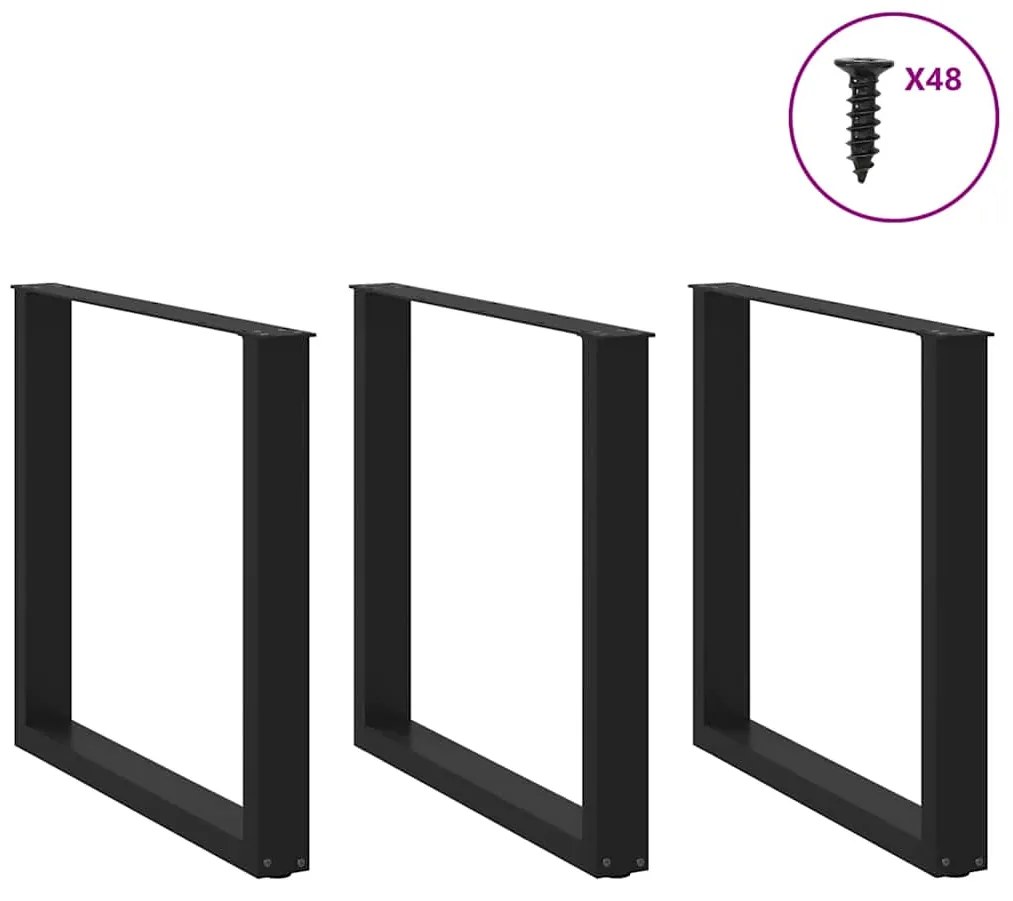 Pés para mesa de jantar em formato de U, 3 peças, preto, 90x(72-73) cm