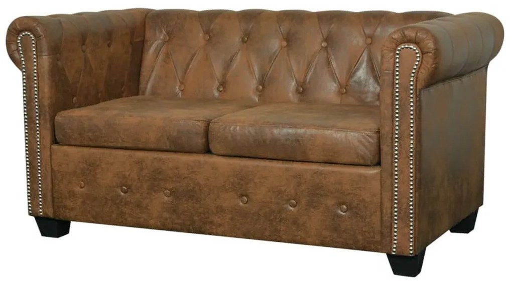 243619 vidaXL Sofá Chesterfield 2 lugares couro artificial castanho