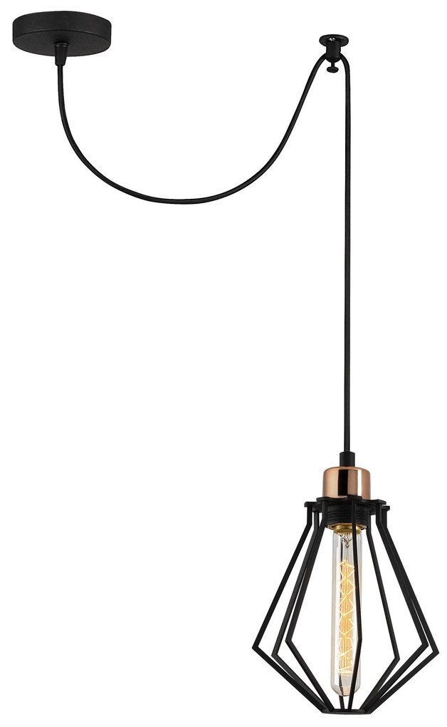 Chandelier Oylat – Preto e Bronze – Diâmetro 54 cm, Altura 114 cm