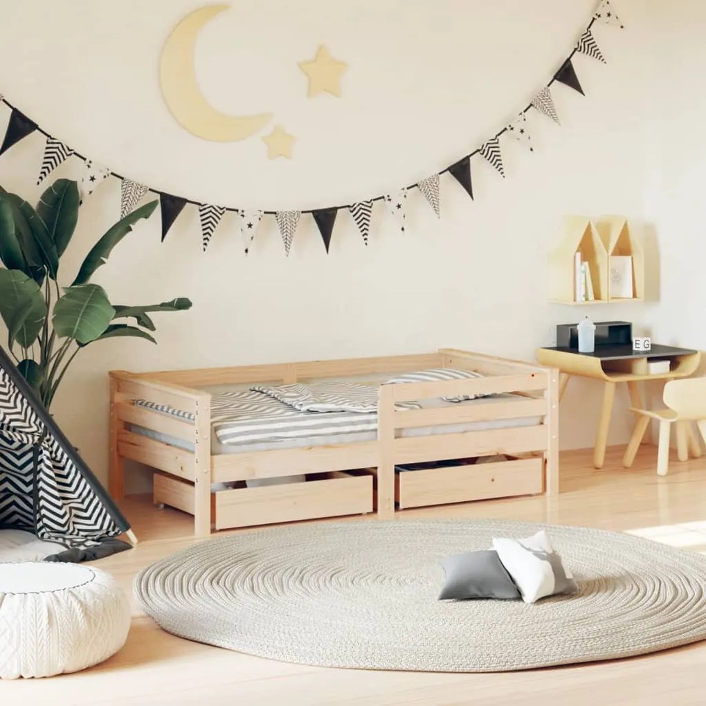 vidaXL Estrutura de cama infantil c/ gavetas 70x140 cm pinho maciço