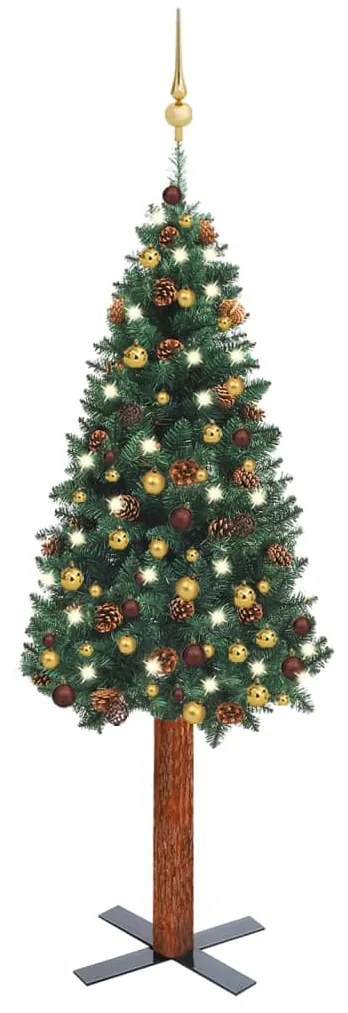 3077812 vidaXL Árvore de Natal fina pré-iluminada com bolas 150 cm verde