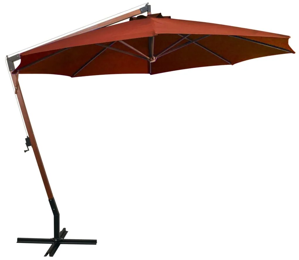 Guarda-sol de jardim suspenso com poste abeto maciço terracotta
