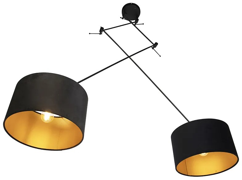 Candeeiro de suspensão com tons de veludo preto com 35 cm dourado - Blitz II preto Moderno