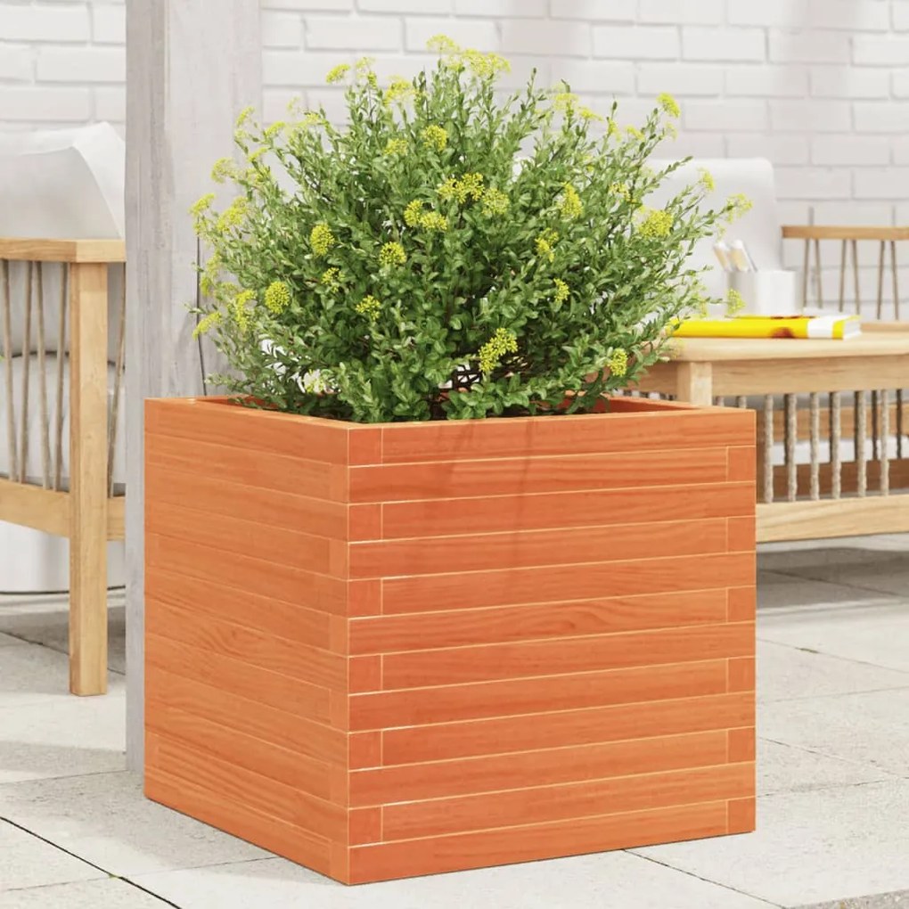 Vaso/floreira de jardim 50x50x46 cm pinho maciço castanho-mel