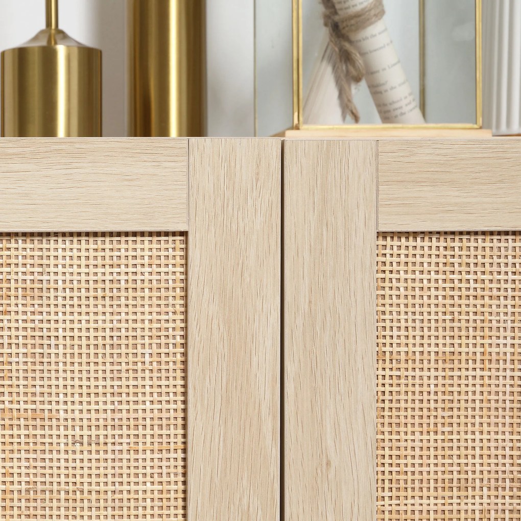 HOMCOM Aparador de Sala de Estar com 2 Portas de Rede e Prateleiras Ajustáveis Armário para Sala de Estar Escritório Dormitório Estilo Cannage Anti-Tombo 73x41x102cm Madeira